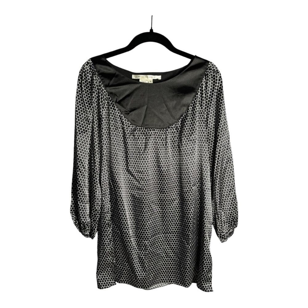 Max Studio Black White Circle Print Long Sleeve Tunic Blouse Medium